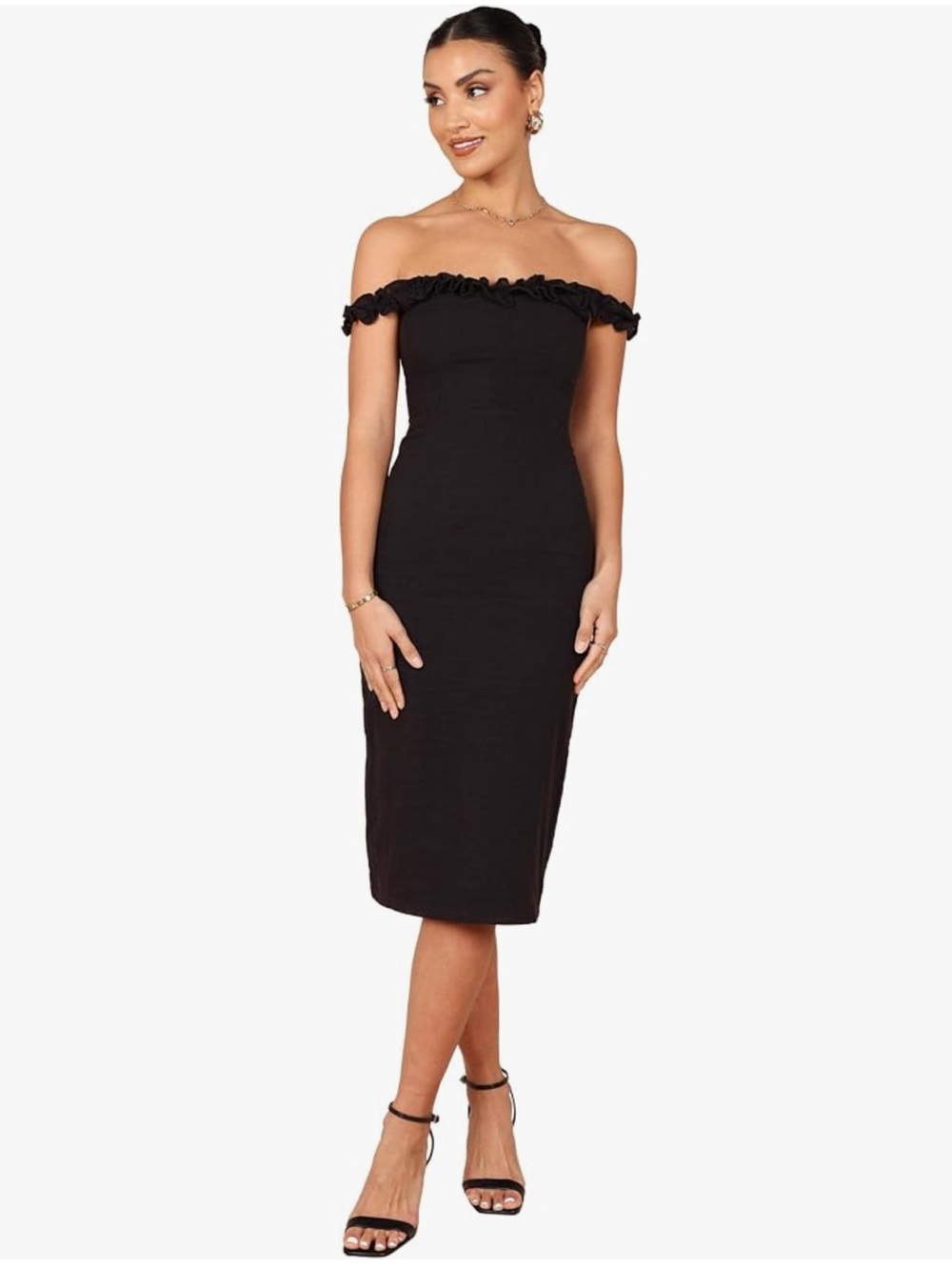 Petal & Pup Women's Florez Black Dress Ruffled Neckline Size 6 NWT